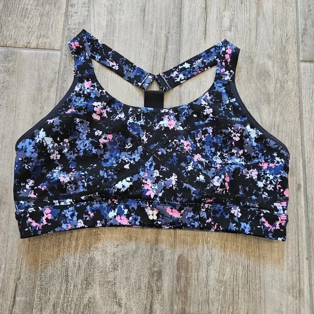 Sweaty Betty Power Medium Support Sports Bra Women Size L Floral Black Racerback